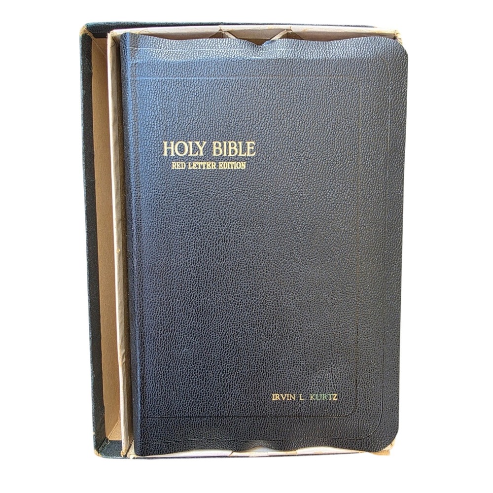 Vintage Holy Bible Red Letter Edition Black Gold Gilded Pages with Original Box